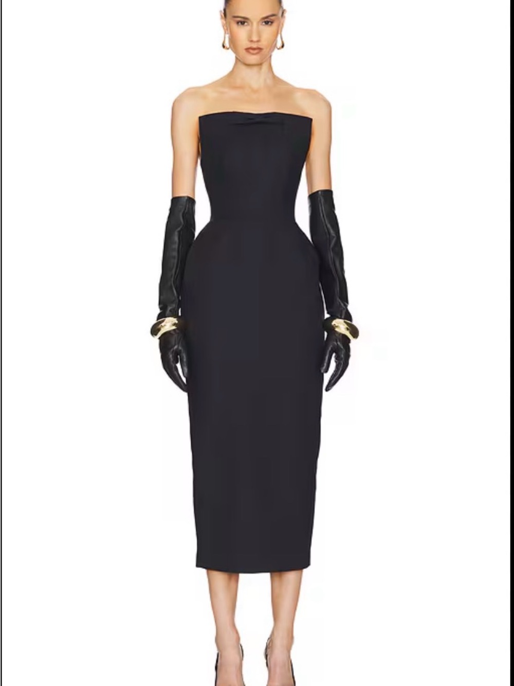 Helsa Classic Black Midi Dress with Sculpted Silhouette